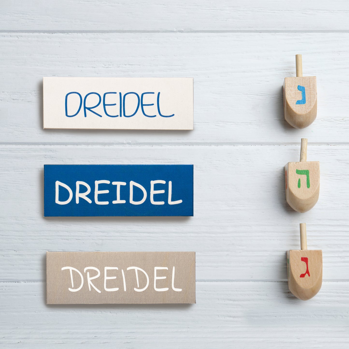 JennyGems Hanukkah Decorations, Dreidel Dreidel Dreidel 3pc Mini Wooden Block Set, Tiered Tray Decor, Dreidel Decor, Made in USA