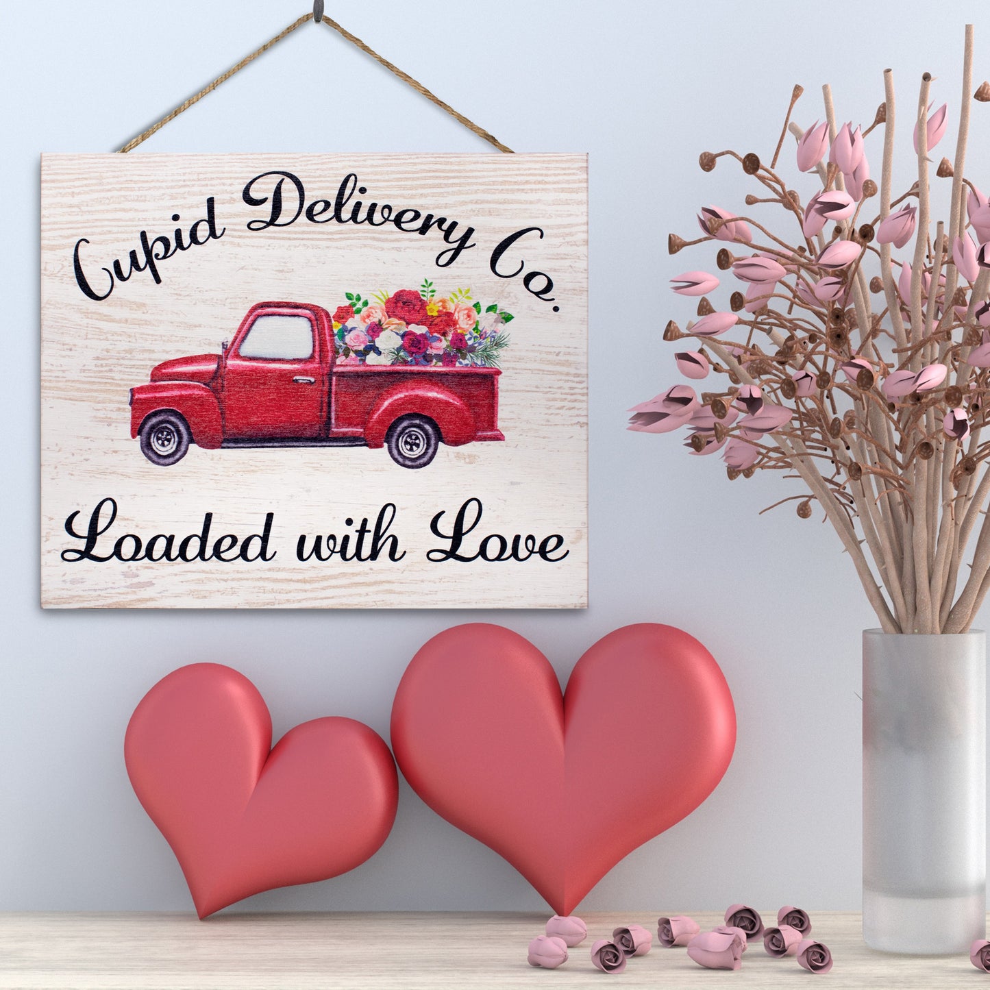 JennyGems Valentine's Day Decorations, Red Truck Valentines Sign Decor, Valentines Day Wood Sign, 10x12 Inch Wood Sign, Valentines Decor, Valentines Day Gifts, Made in USA