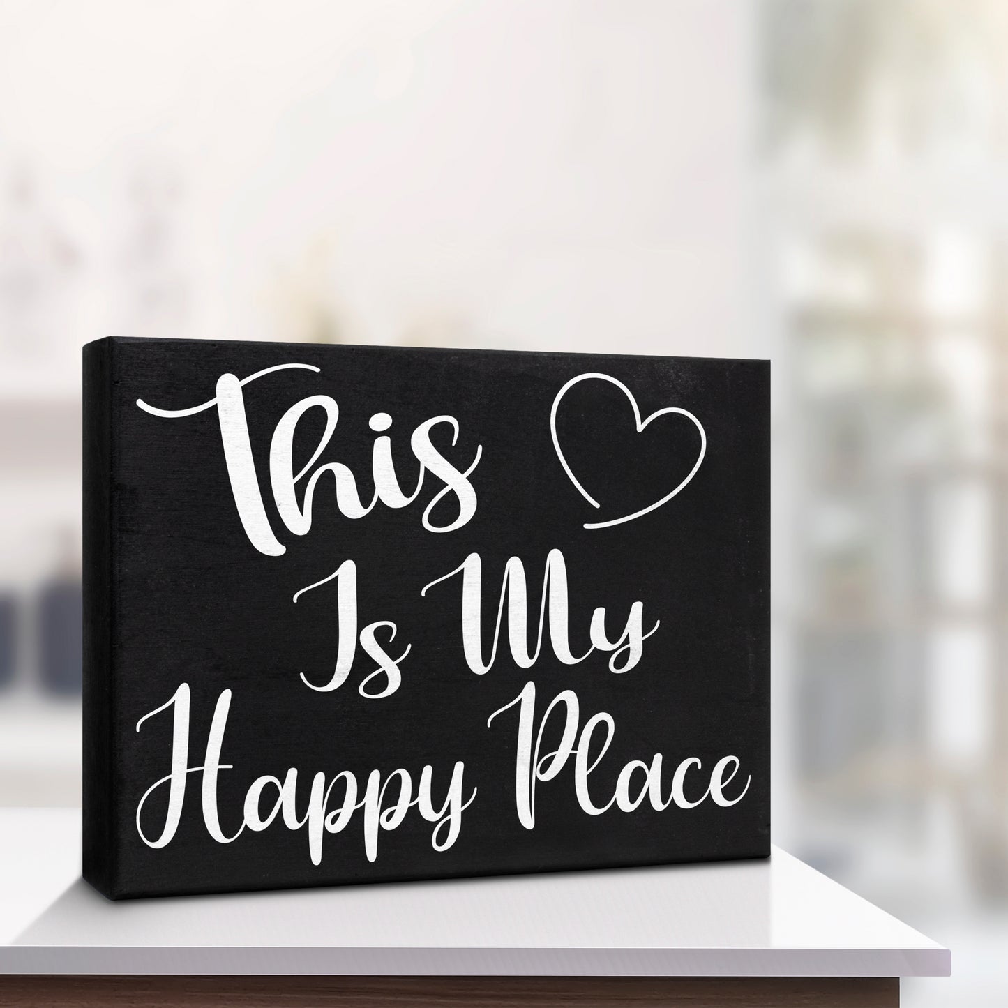 JennyGems Happy Place Gift Sign Plaque, 8x6 Inch Wood Wall Art, Housewarming Gifts, Birthday Gifts for Women, Inspirational Farmhouse Home Decor for Kitchen, Living Room, Bedroom