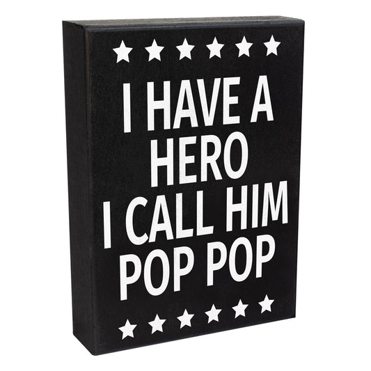 JennyGems Pop Pop Gifts from Grandson Granddaughter, Gifts for Pop Pop, I Have A Hero I Call Him Pop Pop Wood Sign, Gifts for Grandpa