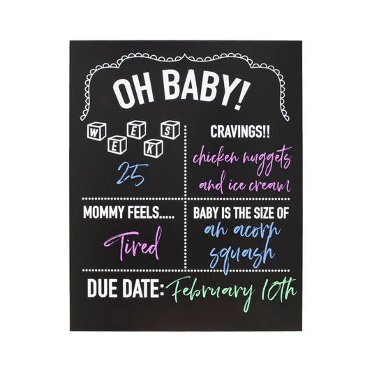 JennyGems Pregnancy Announcement Chalkboard, 11.5"x14.5" Reusable Weekly Pregnancy Tracker Photo Prop Board, Monthly Milestones Baby Bump Countdown, Pregnancy Timeline Wood Chalkboard Sign