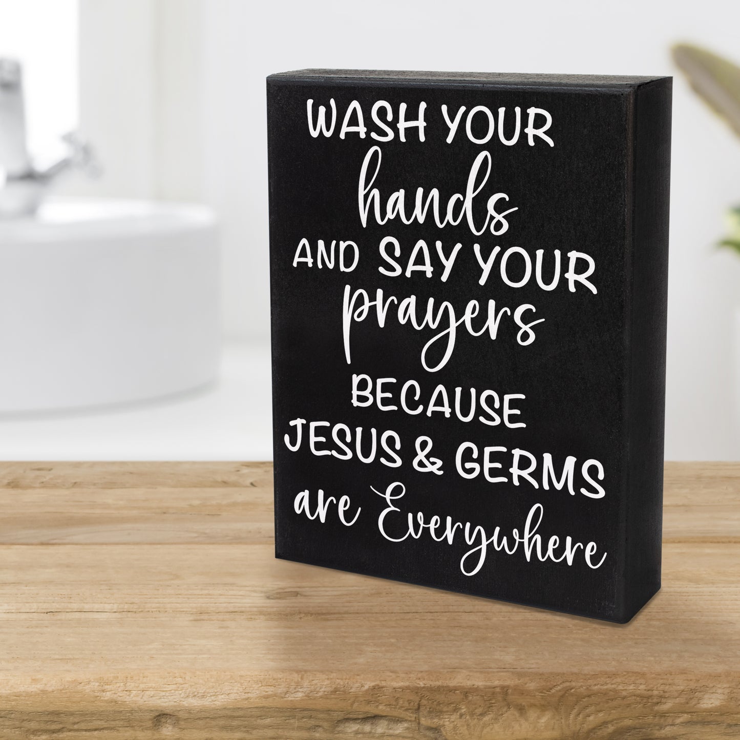 JennyGems Wash Your Hands & Say Your Prayers Sign Funny Farmhouse Bathroom Decor, Jesus and Germs Sign, Cute Farmhouse Bathroom Signs, Rustic Bathroom Wall Art Guest Bathroom Wall Decor