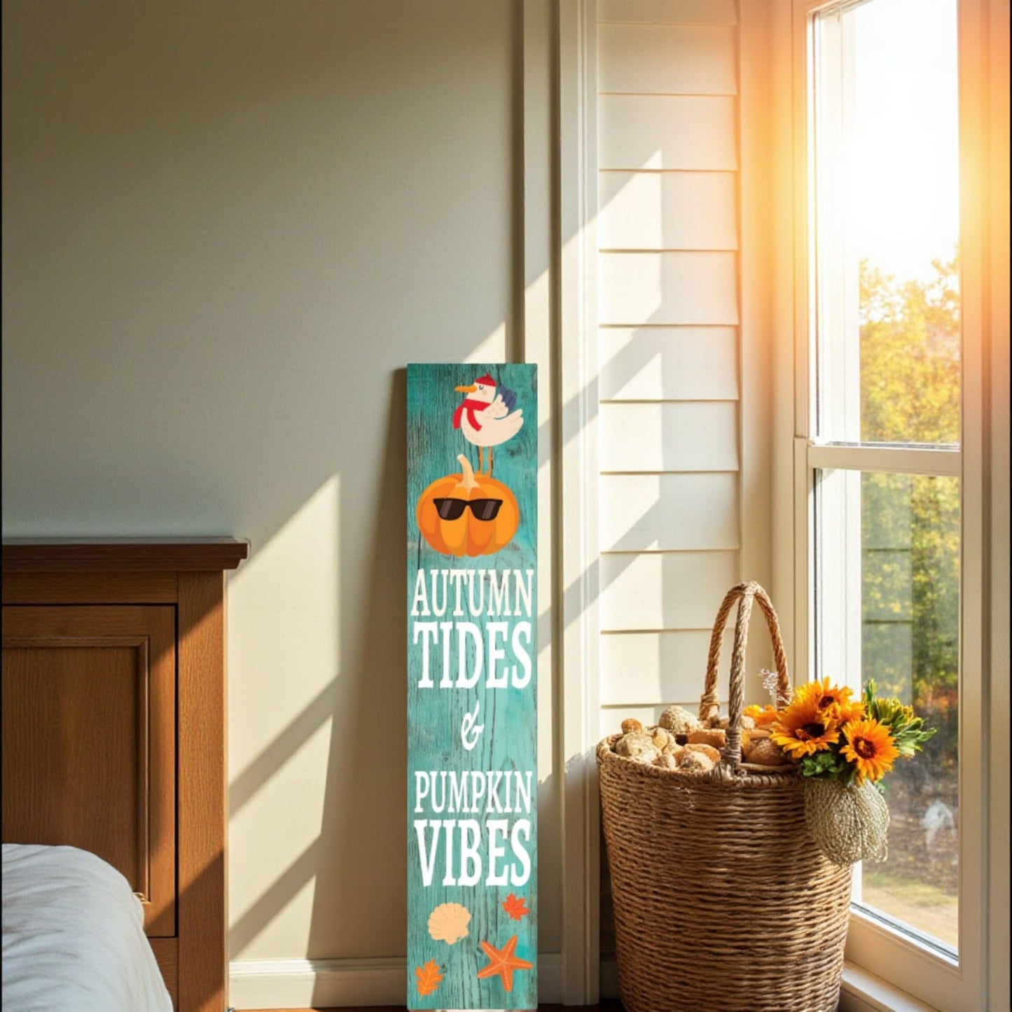 Fall Porch Sign Outdoor PVC Autumn Tides & Pumpkin Vibes, Vertical Front Door Welcome Standing Decor