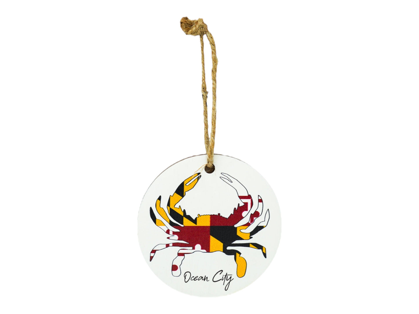 Ocean City Maryland Christmas Ornament, Wooden Maryland Ornament with Hanging String, Maryland Crab, Maryland Flag, OCMD