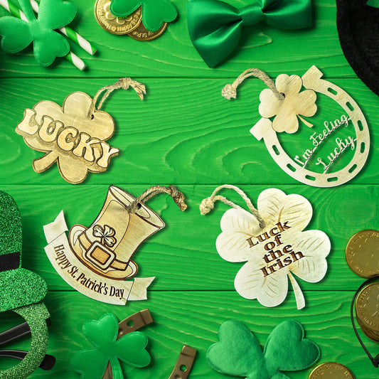 St. Patrick's Day Wooden Ornament Bundle, Set of 4 Unfinished Ornaments for DIY Crafts, Irish Decor and Gifts, Made in USA