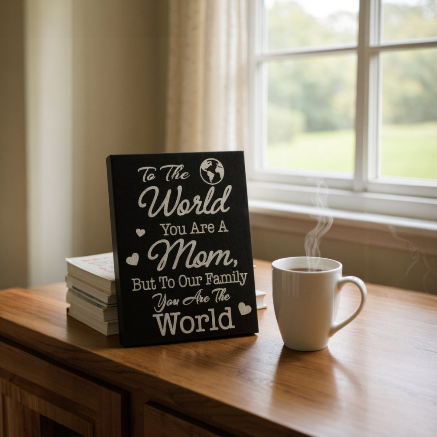 Handmade Mom Wooden Sign: Heartfelt Quote Decor, You Are the World