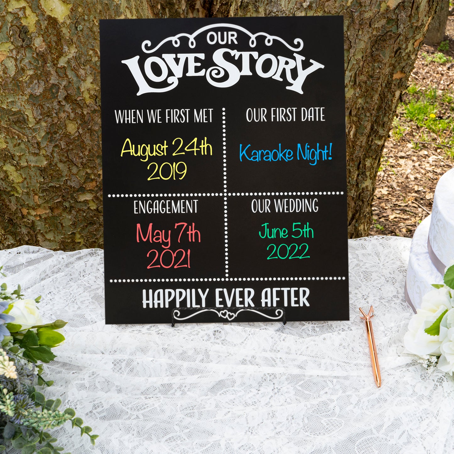 JennyGems Our Love Story Chalkboard, Wedding Decor, Couples Gifts, Home Decor, Bridal Shower Gift, Love Wall Decor, Mr and Mrs Gifts, American Made