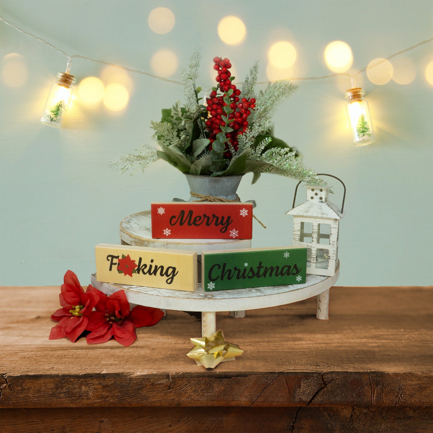 JennyGems Inappropriate Funny Christmas Gifts, Funny Christmas Decorations, Set Of 3 Merry Christmas Wood Blocks, Christmas Decor, Tiered Tray Decor, Mantel Decor, Stocking Stuffers