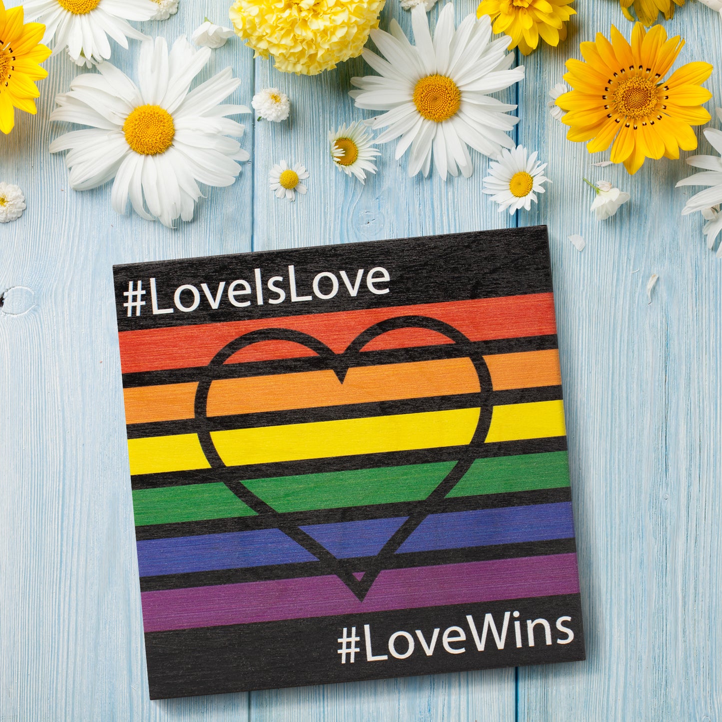 JennyGems LGBT Gay Pride Sign, Love Is Love Rainbow Pride Decorations, LGBTQ Pride Gifts, Rainbow Flag Sign, Gay Pride Flag, Gay Gifts, 5.5x5.5 Inch Wood Sign, American Made