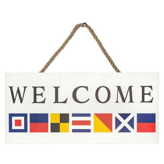 JennyGems Coastal Welcome Sign for Front Door, Front Door Decor, Porch Decorations, Welcome Door Sign Nautical Decor Maritime Flags