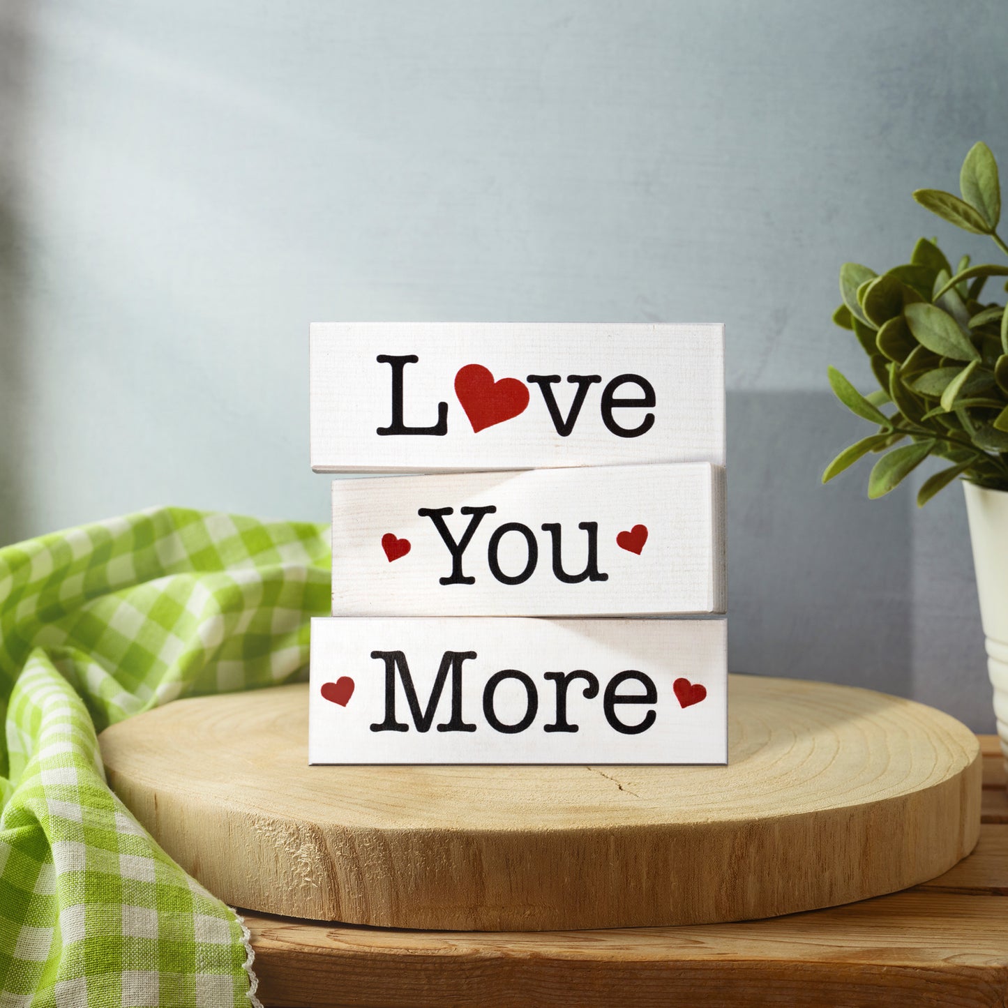 Valentines Day Decor, Love You More 3 Piece Wooden Block Sign Set