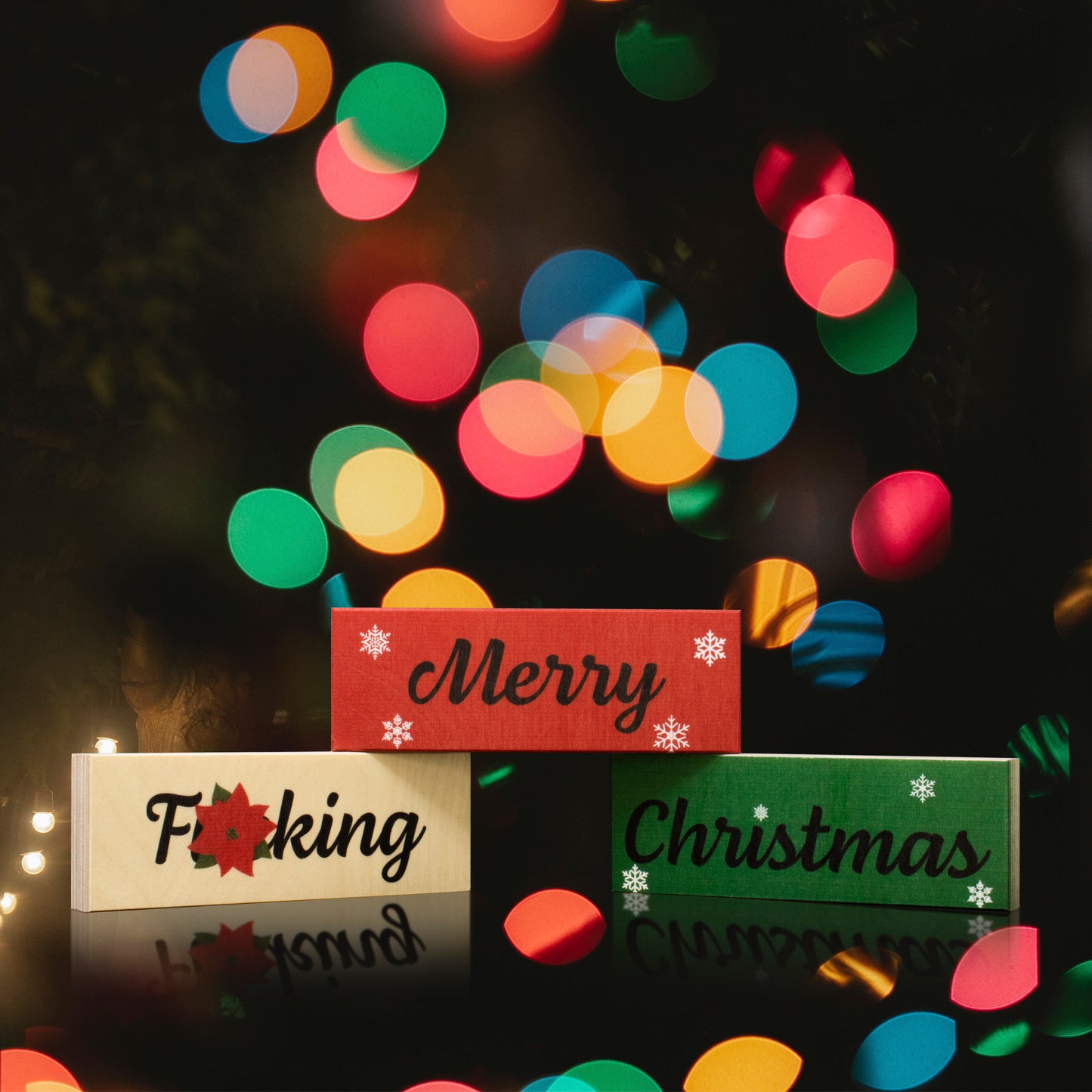 JennyGems Inappropriate Funny Christmas Gifts, Funny Christmas Decorations, Set Of 3 Merry Christmas Wood Blocks, Christmas Decor, Tiered Tray Decor, Mantel Decor, Stocking Stuffers