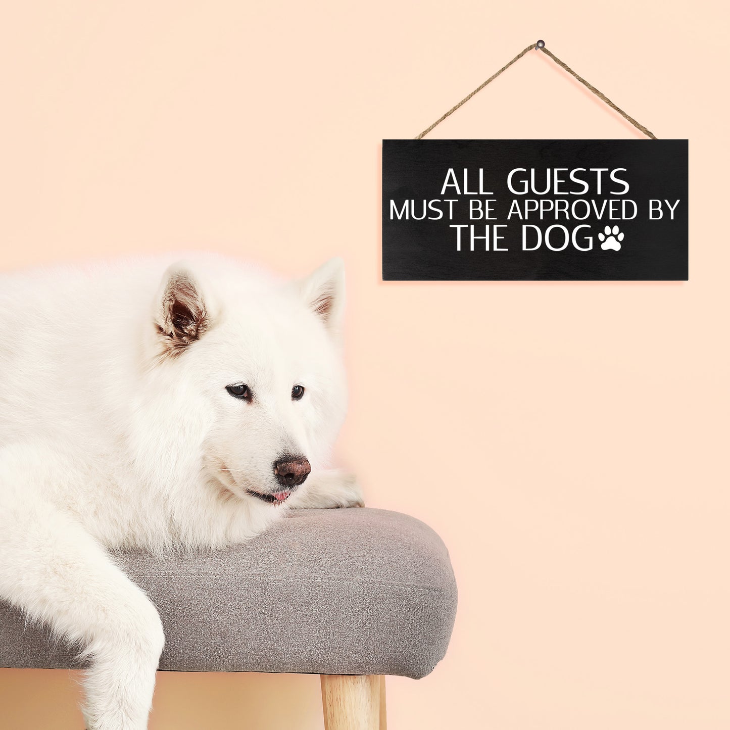 JennyGems All Guests Must Be Approved by The Dog Wood Sign, Hanging Funny Dog Signs
