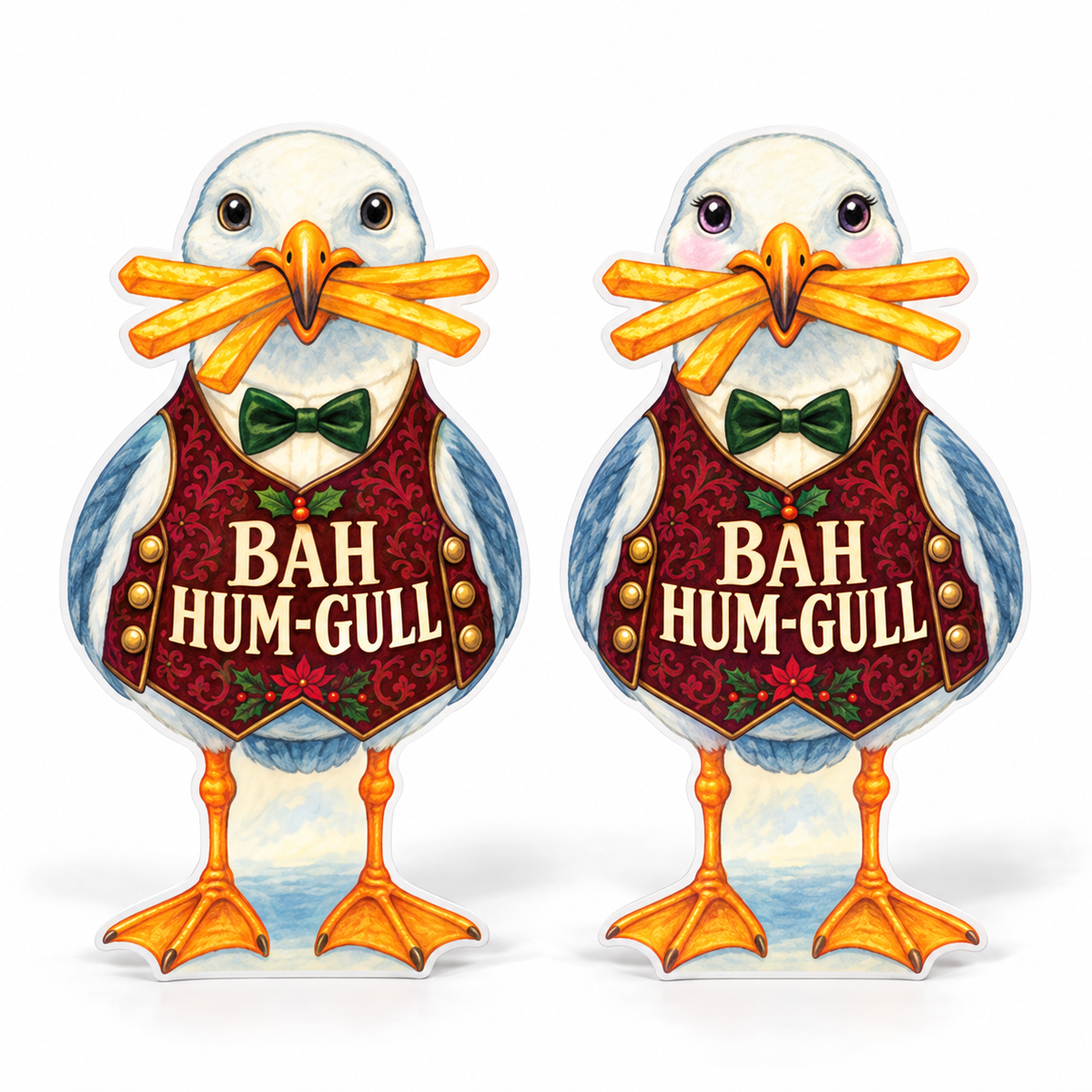 Funny Cute Christmas Beach Yard Signs, Set of 2, Coastal Garden Decor, 12 Inch PVC Sully & Sally Seagulls