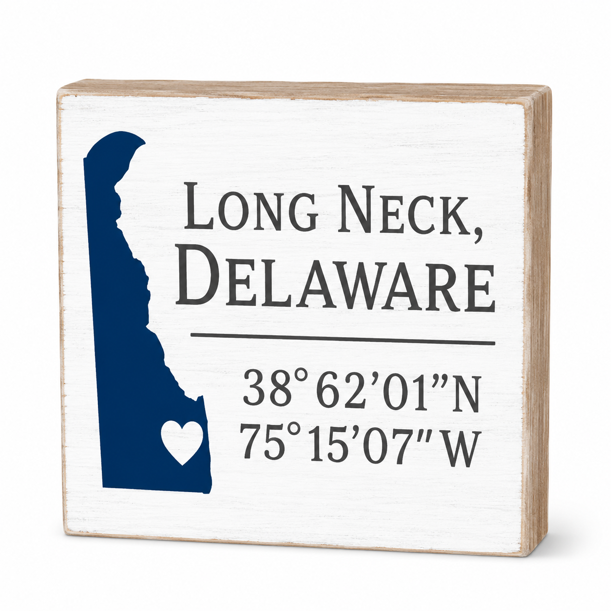 Long Neck Delaware Gifts and Souvenirs, Delaware Sign, Compass Coordinates, Beach Decor, Shelf and Wall Art, Made in USA