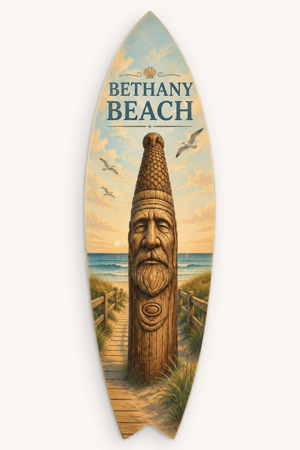 Bethany Beach Surfboard Wall Art: Coastal Lighthouse Decor, Weatherproof PVC