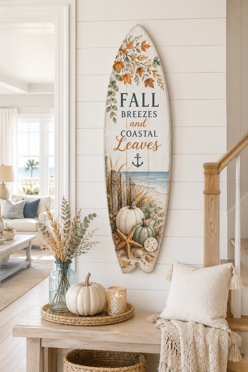 Autumn Coastal Surfboard Sign – Fall Beach Wall Art