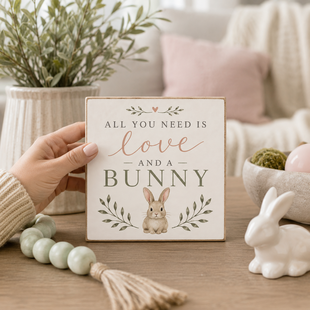 Love and a Bunny Wooden Sign - Bunny Gifts for Moms - Decor for Rabbit Owners