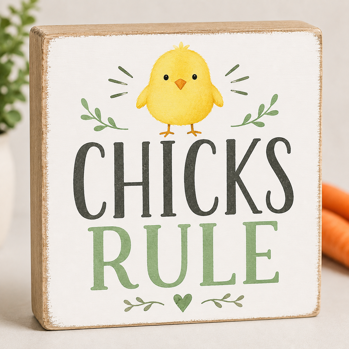 CHICKS RULE Easter Block Sign, 5x5 Decorative Shelf Block