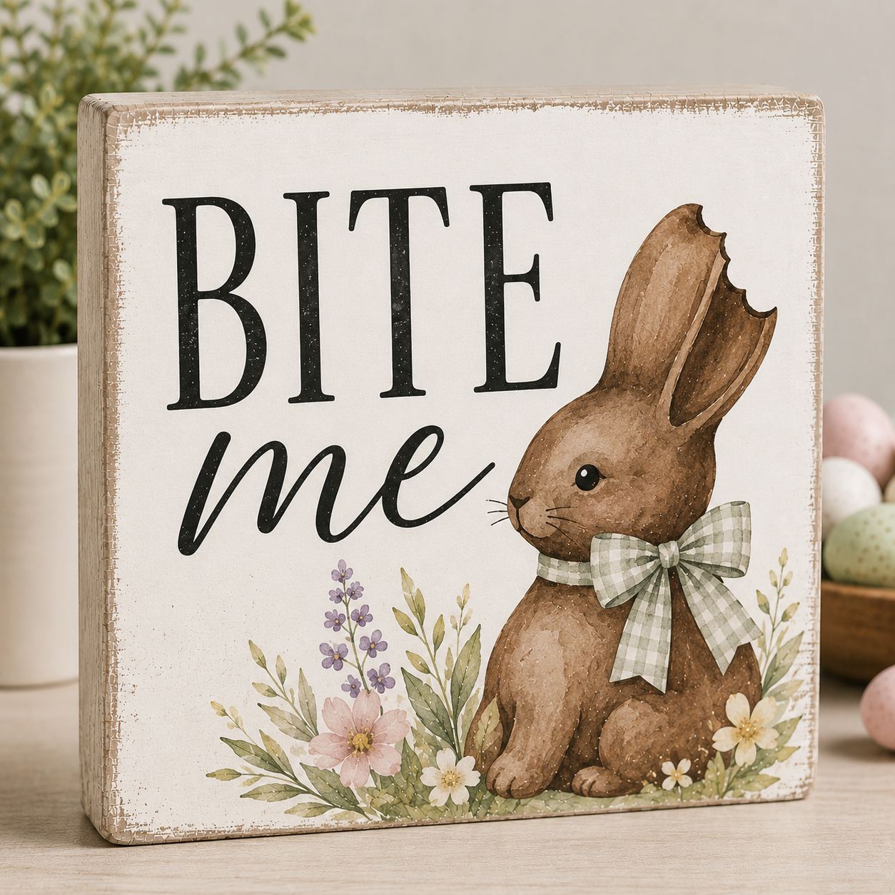ite Me Easter Bunny Block Sign, 5x5 Decorative Shelf Block