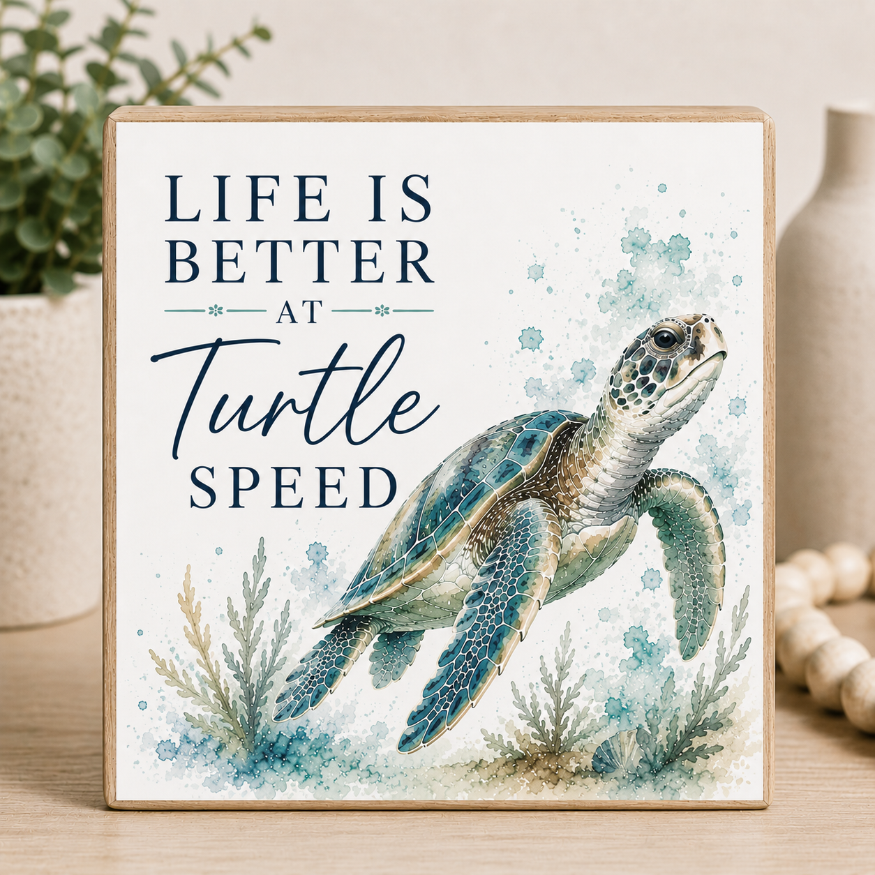 Sea Turtle Decor, Just Keep Swimming Wooden Sign, Ocean Theme Wall Art, Inspirational Quote, Made in USA