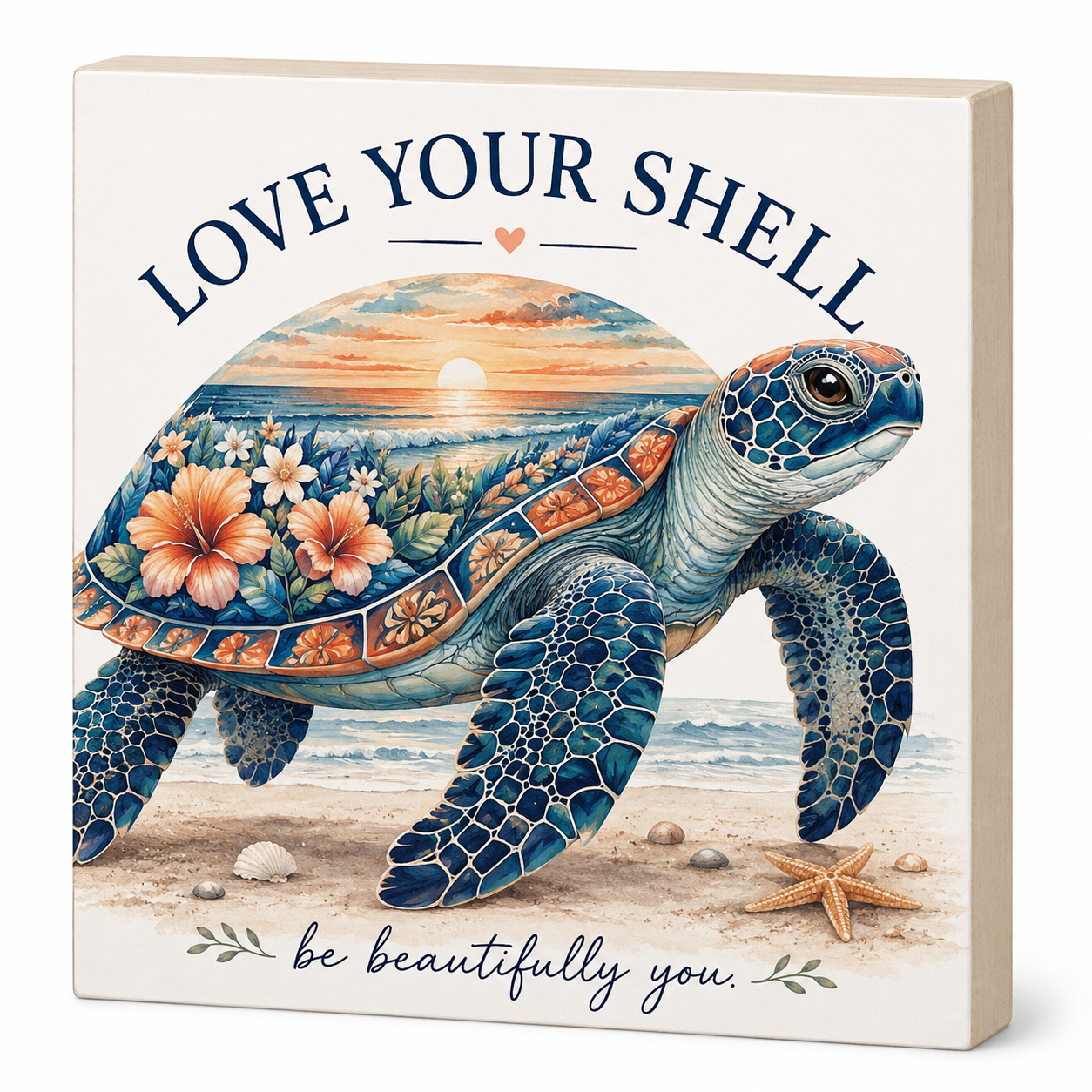 Sea Turtle Decor, Just Keep Swimming Wooden Sign, Ocean Theme Wall Art, Inspirational Quote, Made in USA (Love Your Shell)