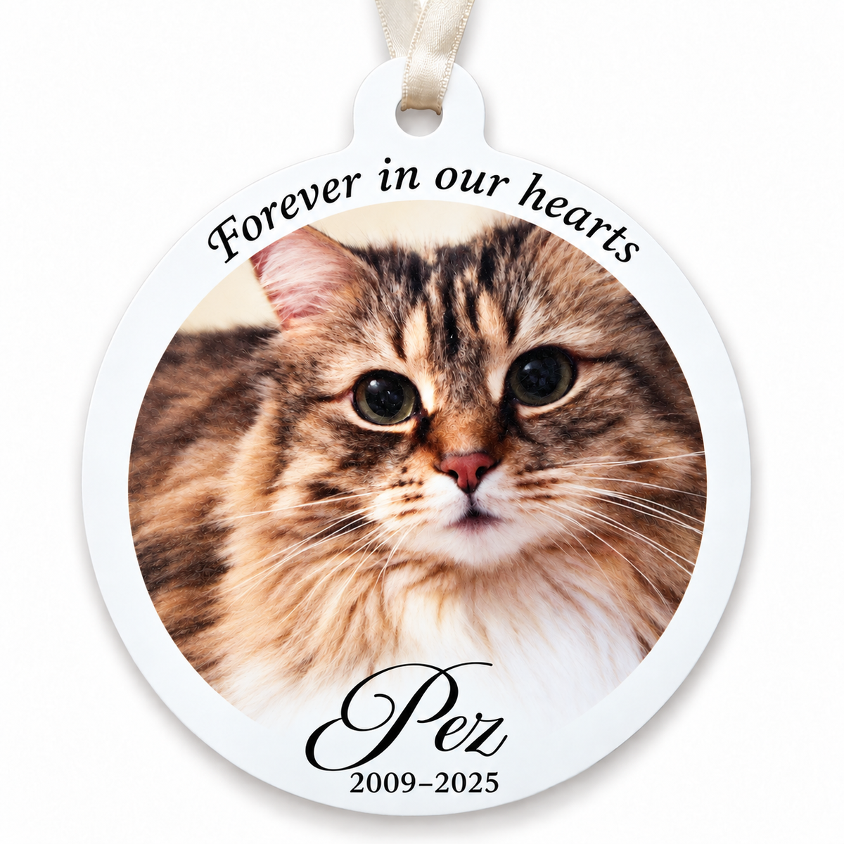 Personalized Dog Memorial Photo Ornament with Name and Dates, Pet Loss Gift, Forever in Our Hearts Keepsake