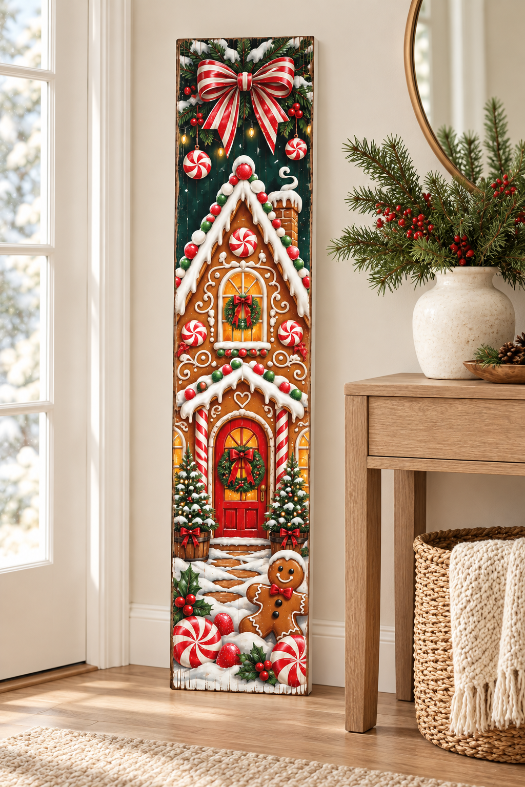 Gingerbread House Christmas porch board entryway lifestyle