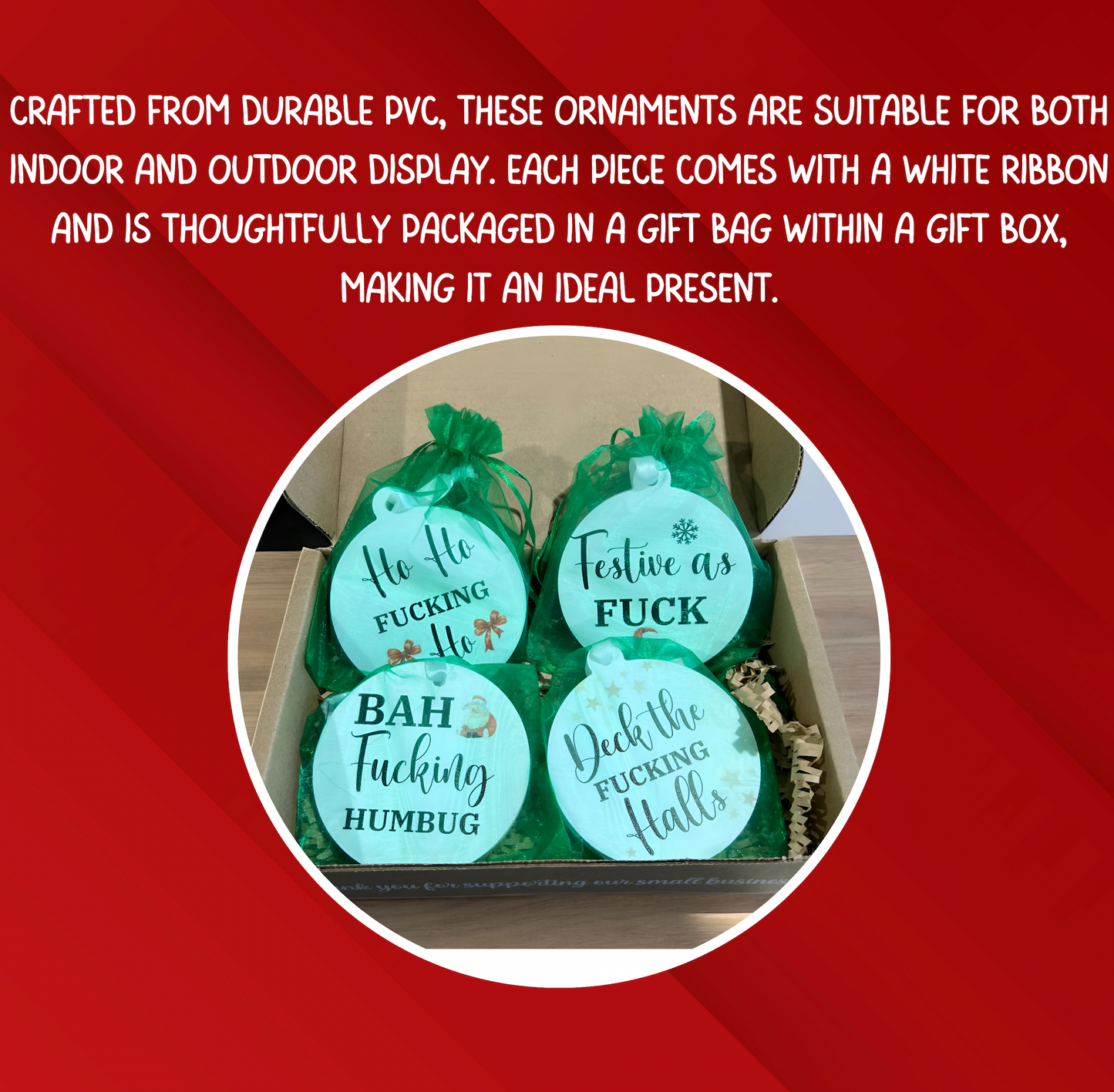 Set of 4 Offensive Funny Ornaments – F Word Gift Box with Curse Words, Warning - Not Your Grandma's Ornaments