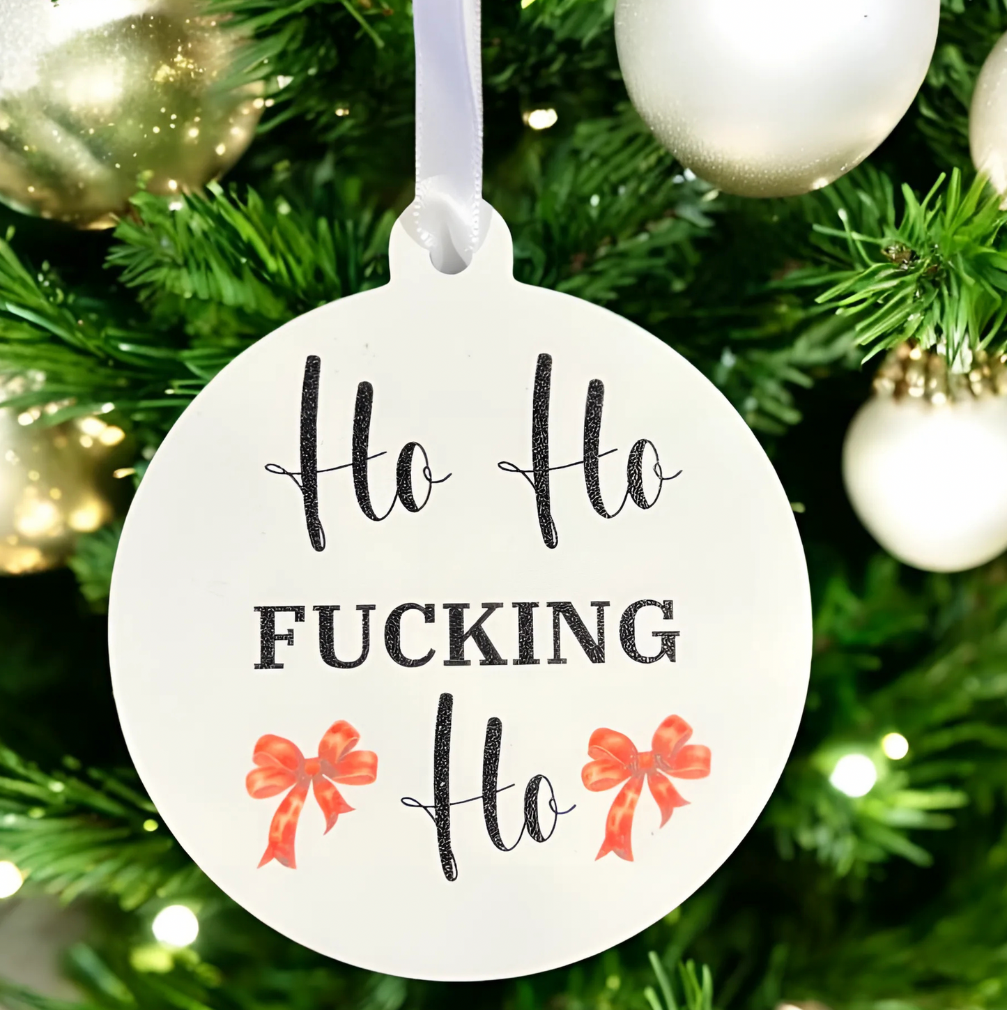 Set of 4 Offensive Funny Ornaments – F Word Gift Box with Curse Words, Warning - Not Your Grandma's Ornaments