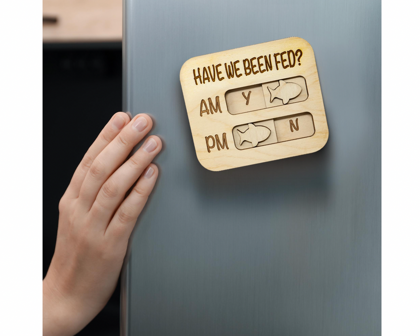 Cat Feeding Reminder Magnet, Have We Been Fed, Cat Feeding Tracker AM PM, Feed the Cat, Wooden Reminder Slider for Fridge