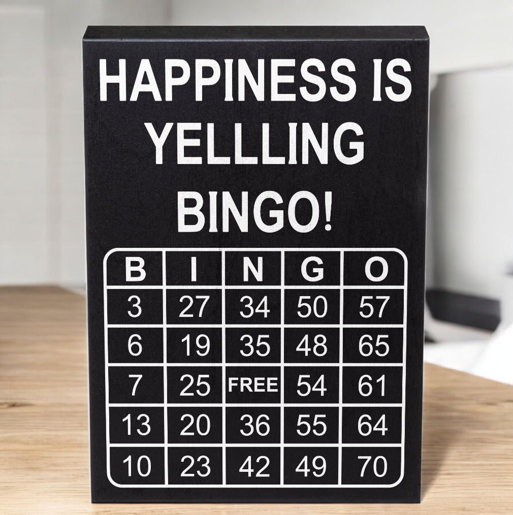 Bingo Lover Gifts - Cute Bingo Sign for Game Night, Happiness is Yelling Bingo, Perfect Grandma & Mom Gift, Bingo Queen Decor