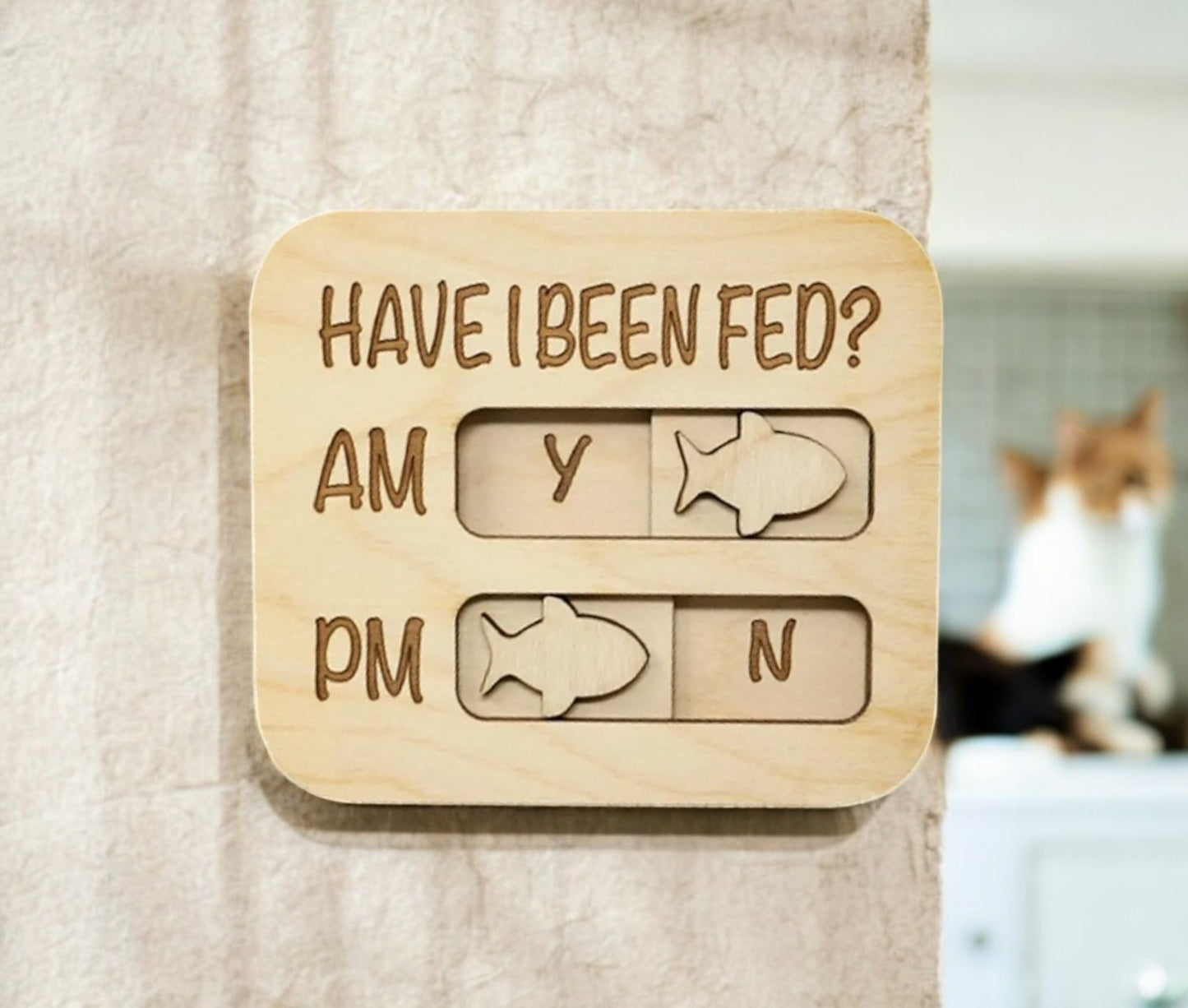 Cat Feeding Reminder Magnet, Have I Been Fed, Cat Feeding Tracker AM PM, Feed the Cat, Wooden Reminder Slider for Fridge (Copy)
