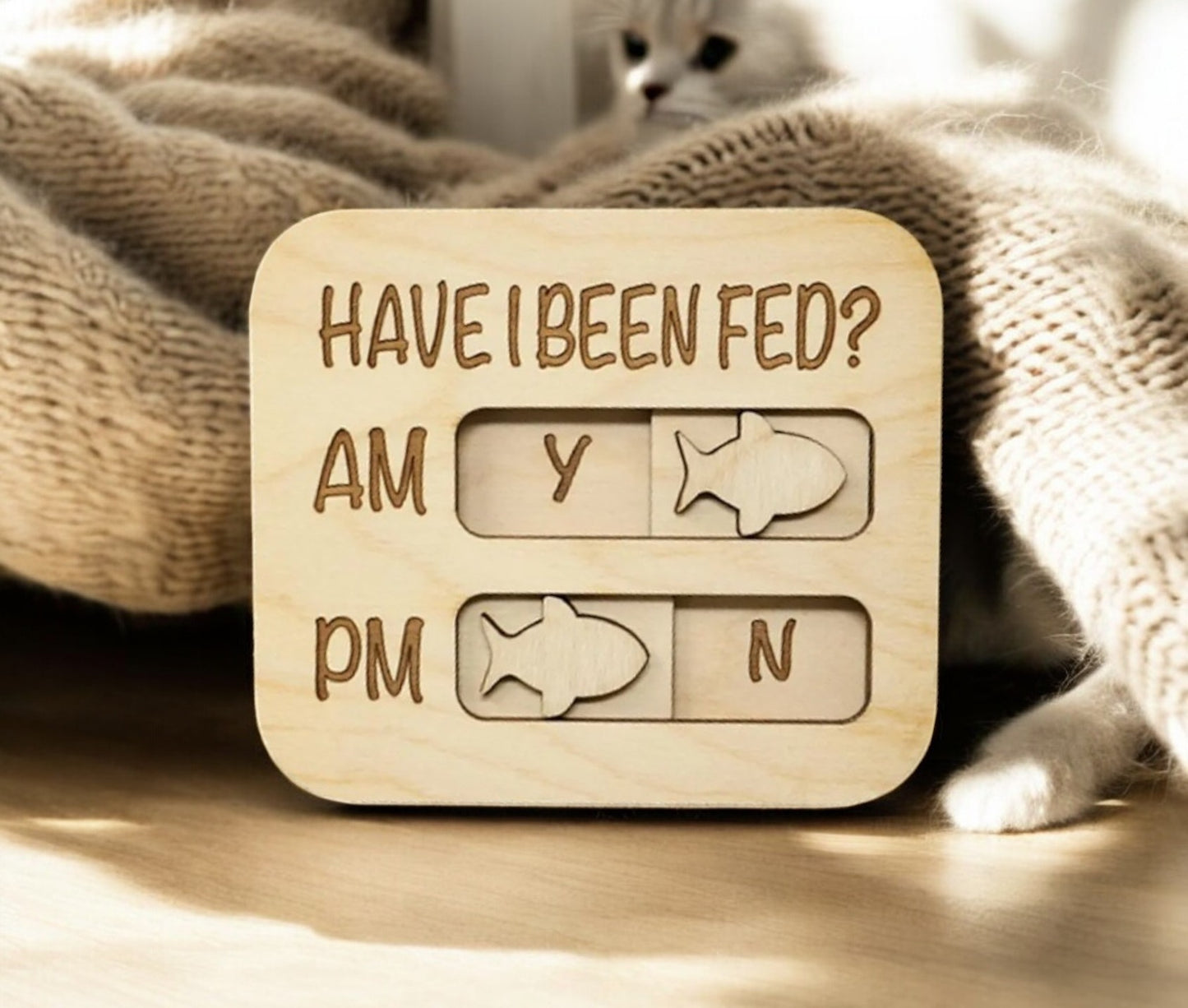 Cat Feeding Reminder Magnet, Have I Been Fed, Cat Feeding Tracker AM PM, Feed the Cat, Wooden Reminder Slider for Fridge (Copy)