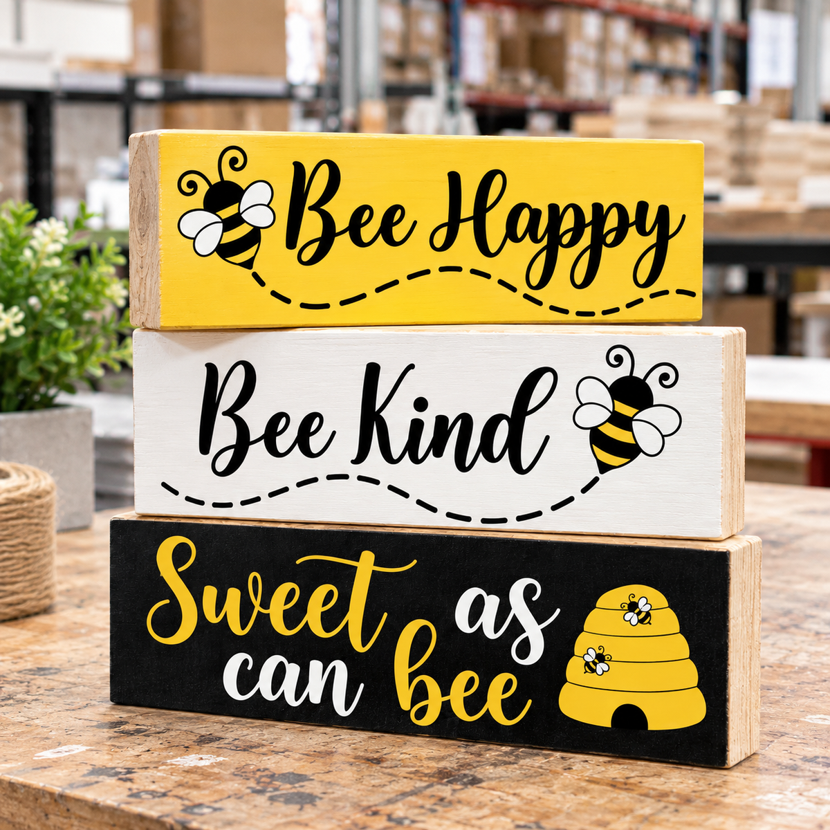 Bumble Bee Decor, Bee Decorations, Bee Happy Bee Kind Sweet, Farmhouse Spring Tiered Tray Decor, Bumble Bee Gift, Mini Wood Block Signs