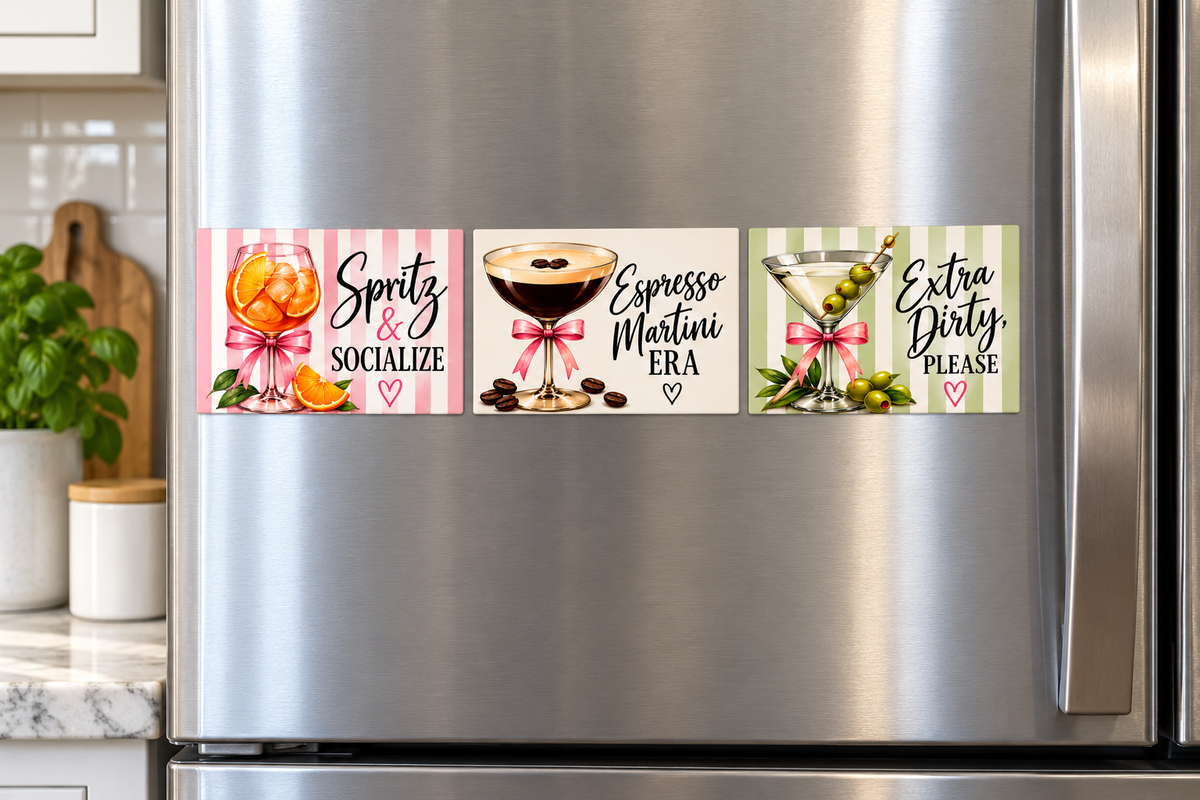Bougie Girls Club Cocktail Magnets – Set of 3 | Spritz Espresso Martini & Dirty Martini