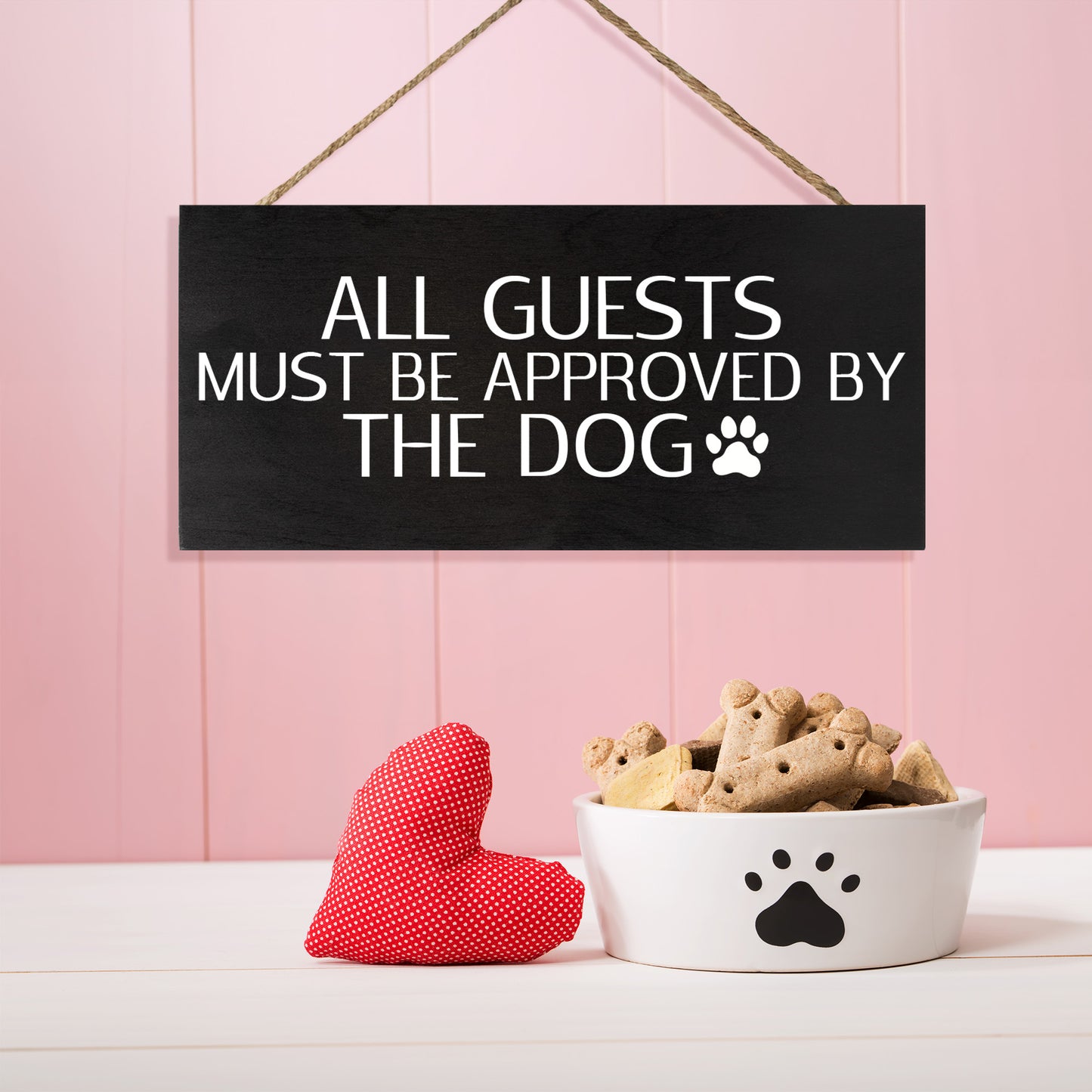 JennyGems All Guests Must Be Approved by The Dog Wood Sign, Hanging Funny Dog Signs