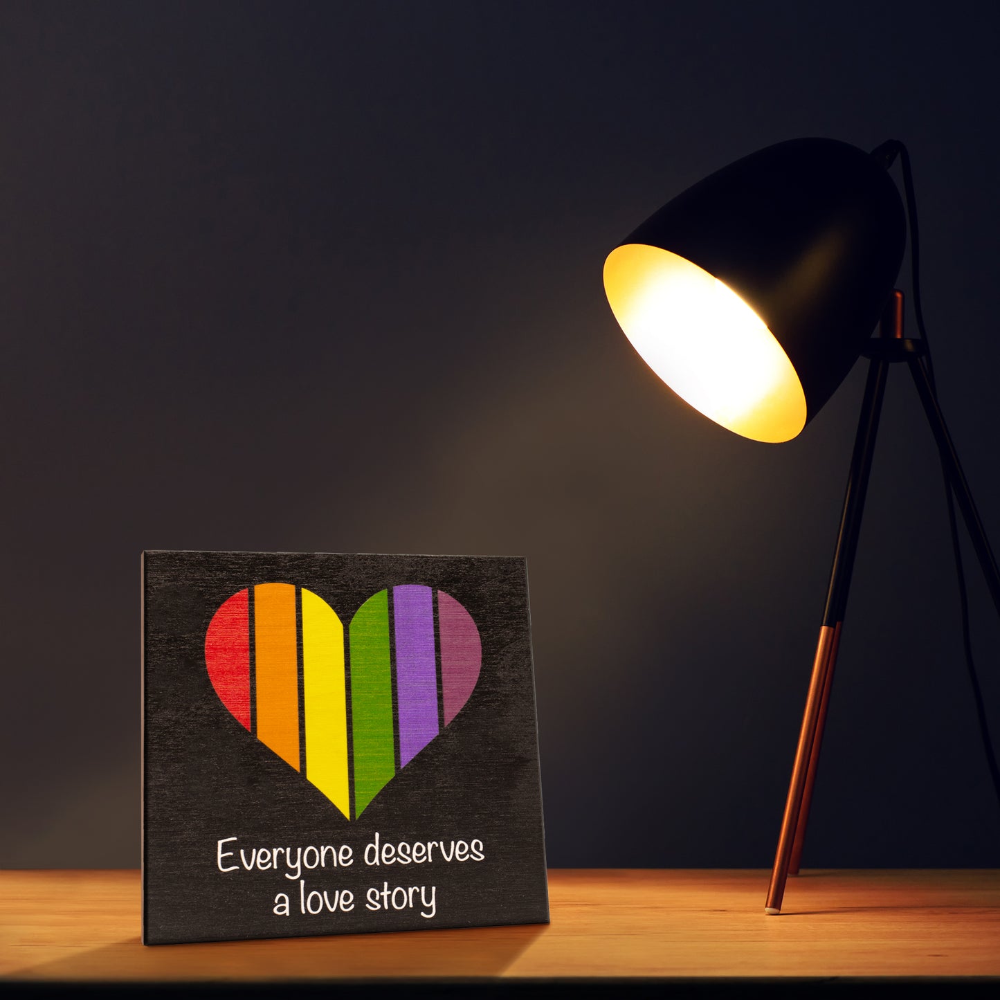 JennyGems Everyone Deserves a Love Story, Rainbow Flag Decorations, Gay Pride Sign, Rainbow Pride Decorations, Gay and Lesbian LGBT Gifts, 5.5x5.5 Inch Wood Sign, LGBTQ Pride Gifts