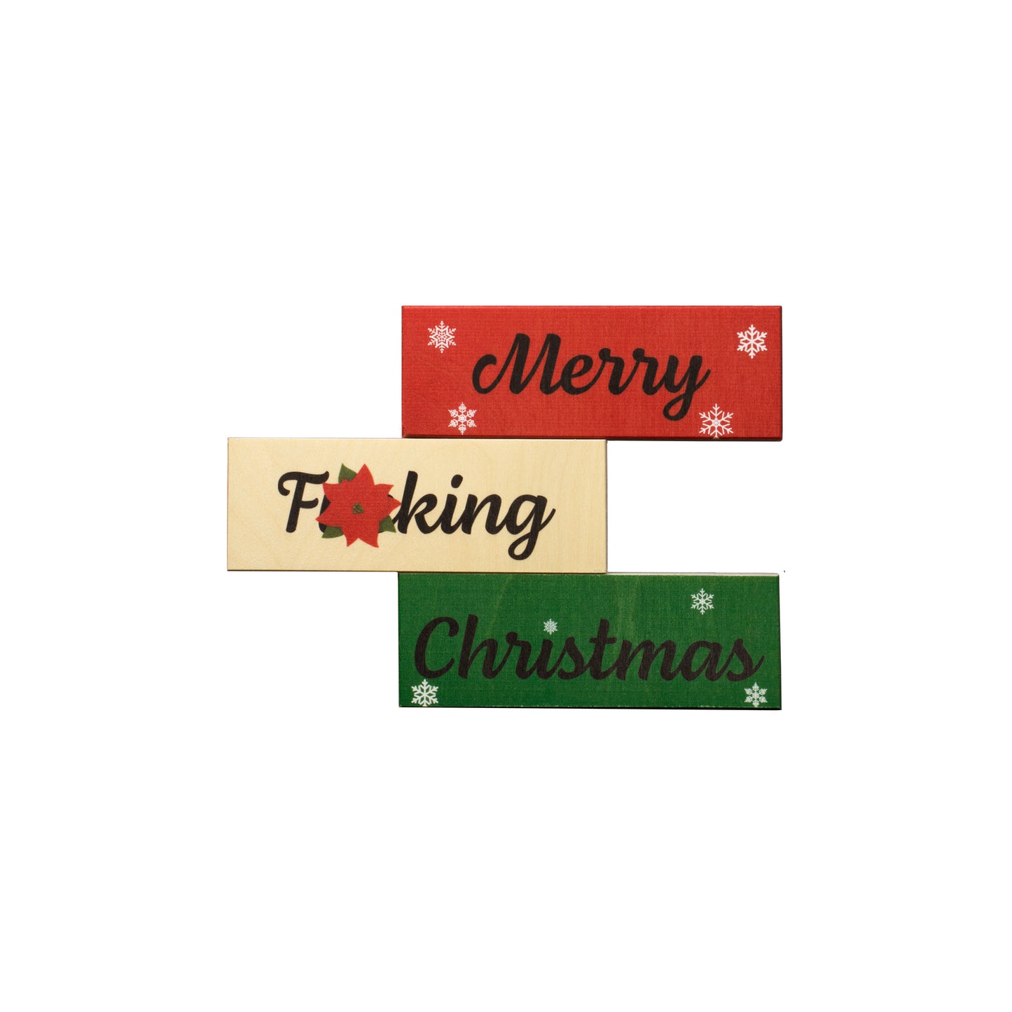 JennyGems Inappropriate Funny Christmas Gifts, Funny Christmas Decorations, Set Of 3 Merry Christmas Wood Blocks, Christmas Decor, Tiered Tray Decor, Mantel Decor, Stocking Stuffers