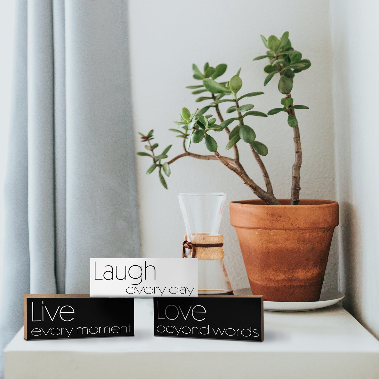 JennyGems Live Laugh Love Set of 3 Wood Block Signs, 5.5"x2" Each, Farmhouse Country Home Decor, Tiered Tray Decor, American Made