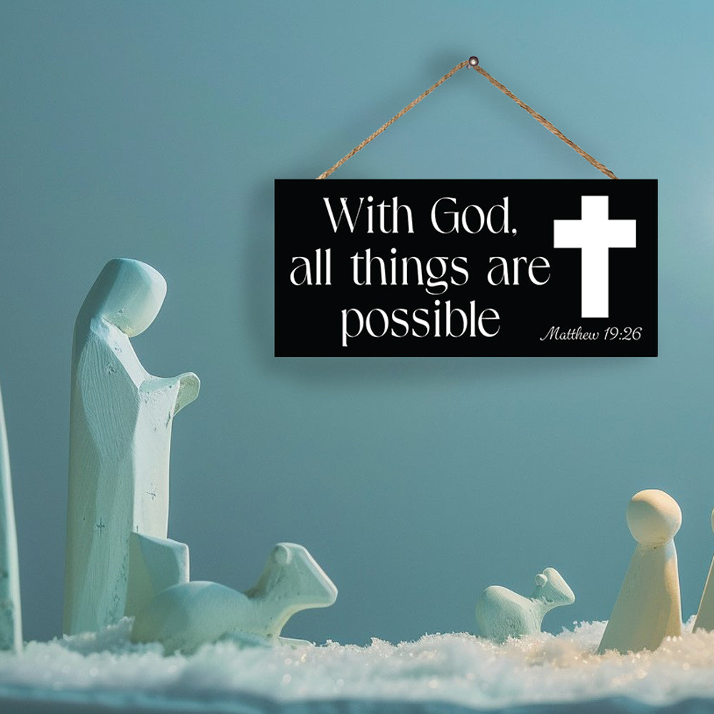 With God All Things Are Possible Inspirational Bible Verse Decor, Faith-Based Christian Home Decoration, Scripture Wall Art