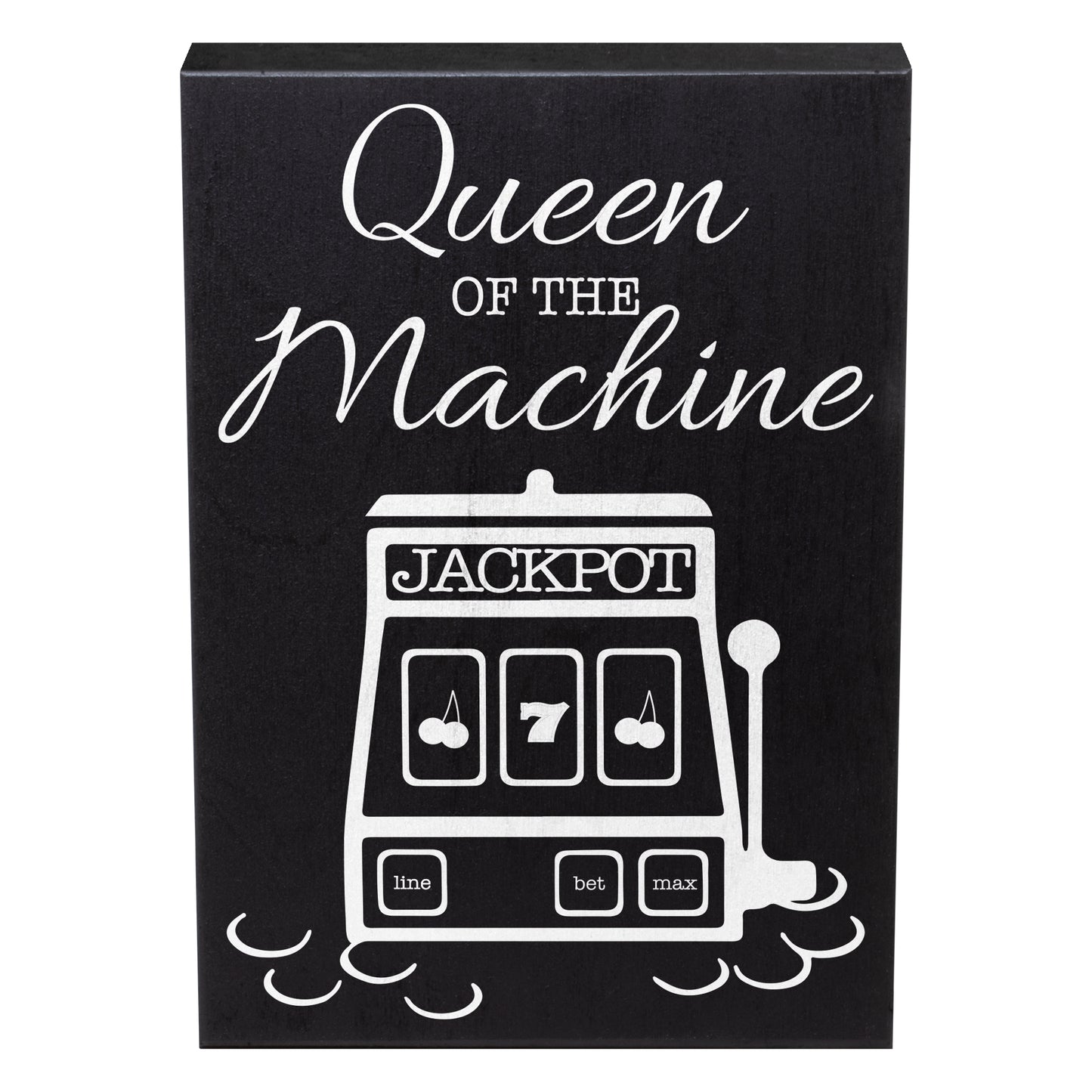Casino Jackpot Slots Inspired Wood Gift Sign | Queen of the Machine | Slot Machine Keepsake Decoration for Casino Lovers | Made in USA