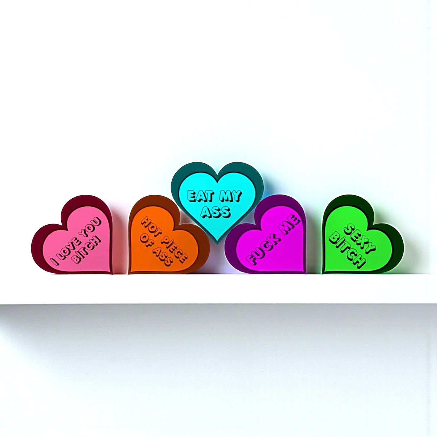 Valentine’s Day Sassy Conversation Hearts Set of 5, Adult Humor Tabletop Decor