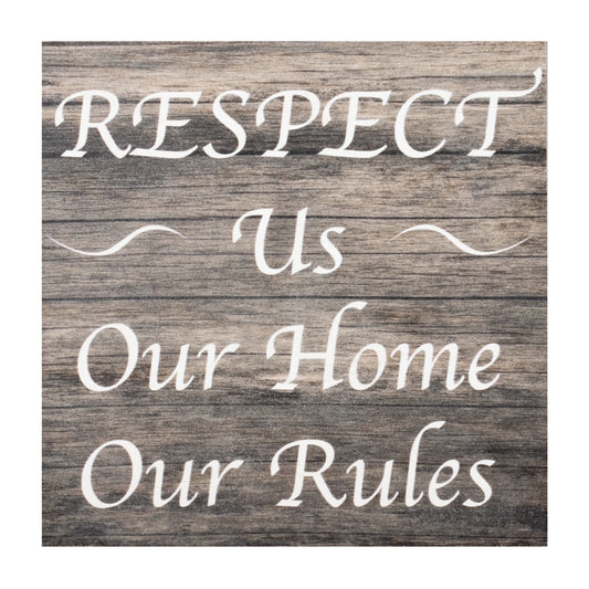 JennyGems Respect Us Our House Our Rules, 5.5x5.5 Inch Wood Shelf Sign, Wall Decor, House Rules Sign for Rental Properties, Vacation Home Signs, Visitor Signs, American Made