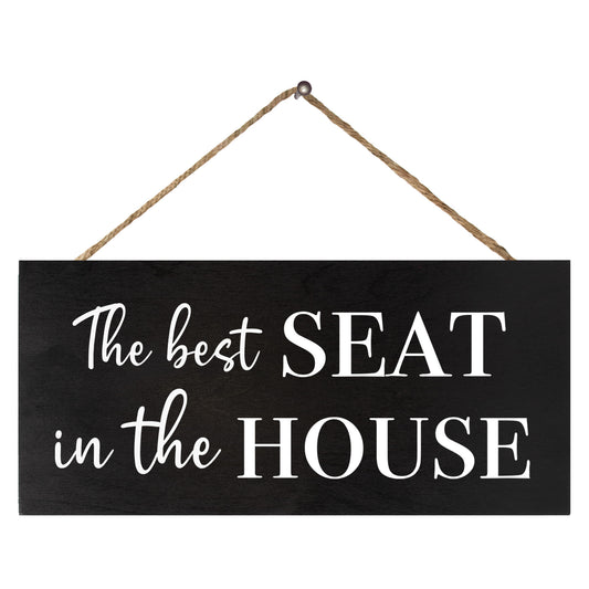 JennyGems Funny Bathroom Signs, Farmhouse Bathroom Decor, Best Seat in the House Wooden Sign, Made in USA