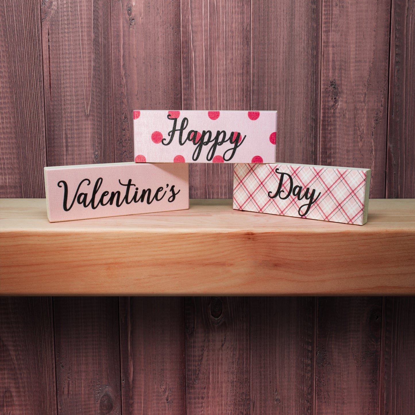 JennyGems Happy Valentines Day Sign Decor Gift, Valentine's Day Decorations, Valentines Day Gift Signs, Set of 3 Mini Block Set, 5.5x2x.75 Inches Each, Valentine's Decor, American Made