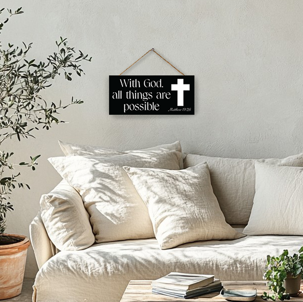 With God All Things Are Possible Inspirational Bible Verse Decor, Faith-Based Christian Home Decoration, Scripture Wall Art