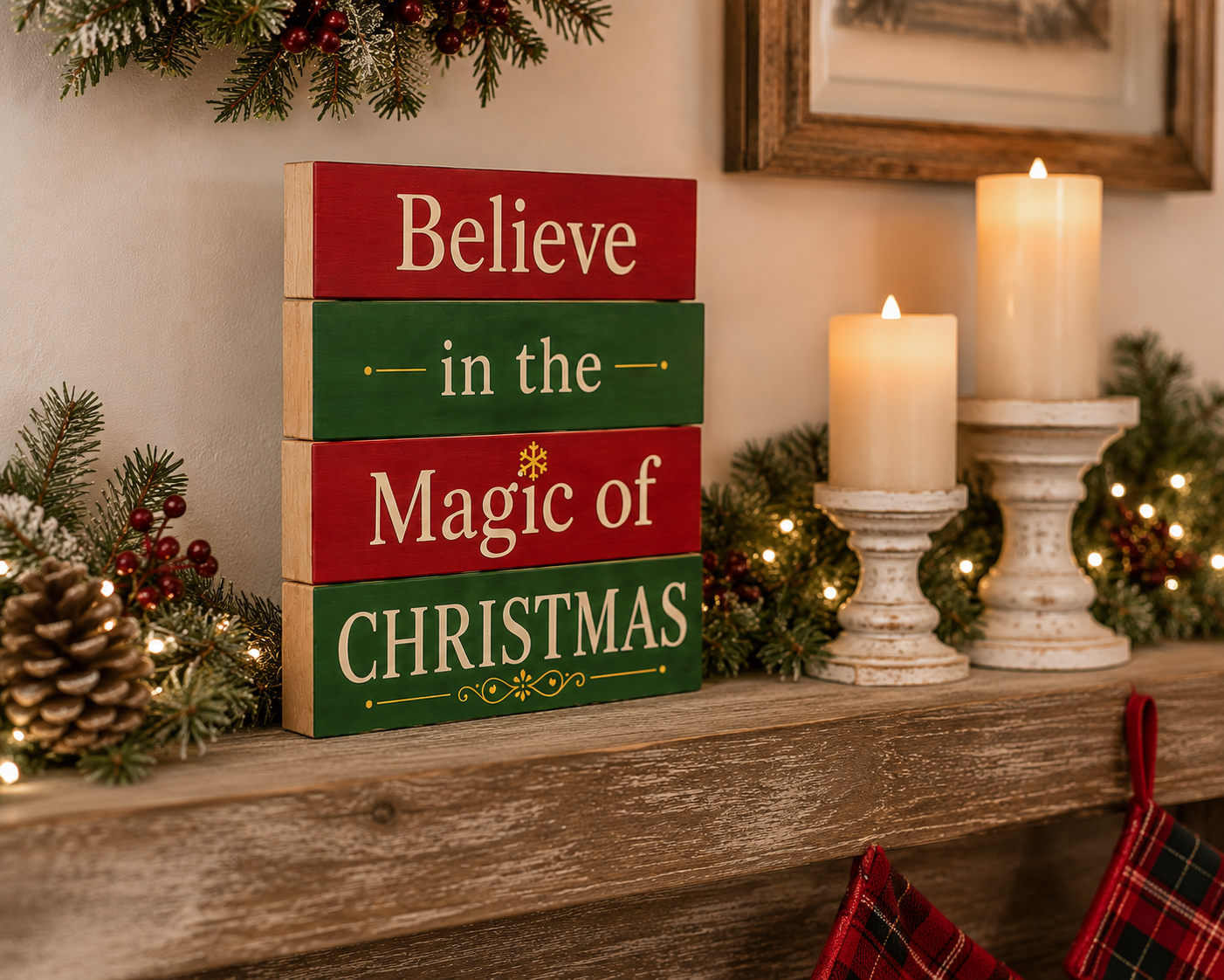 Believe in the Magic of Christmas 4pc Wooden Mini Blocks