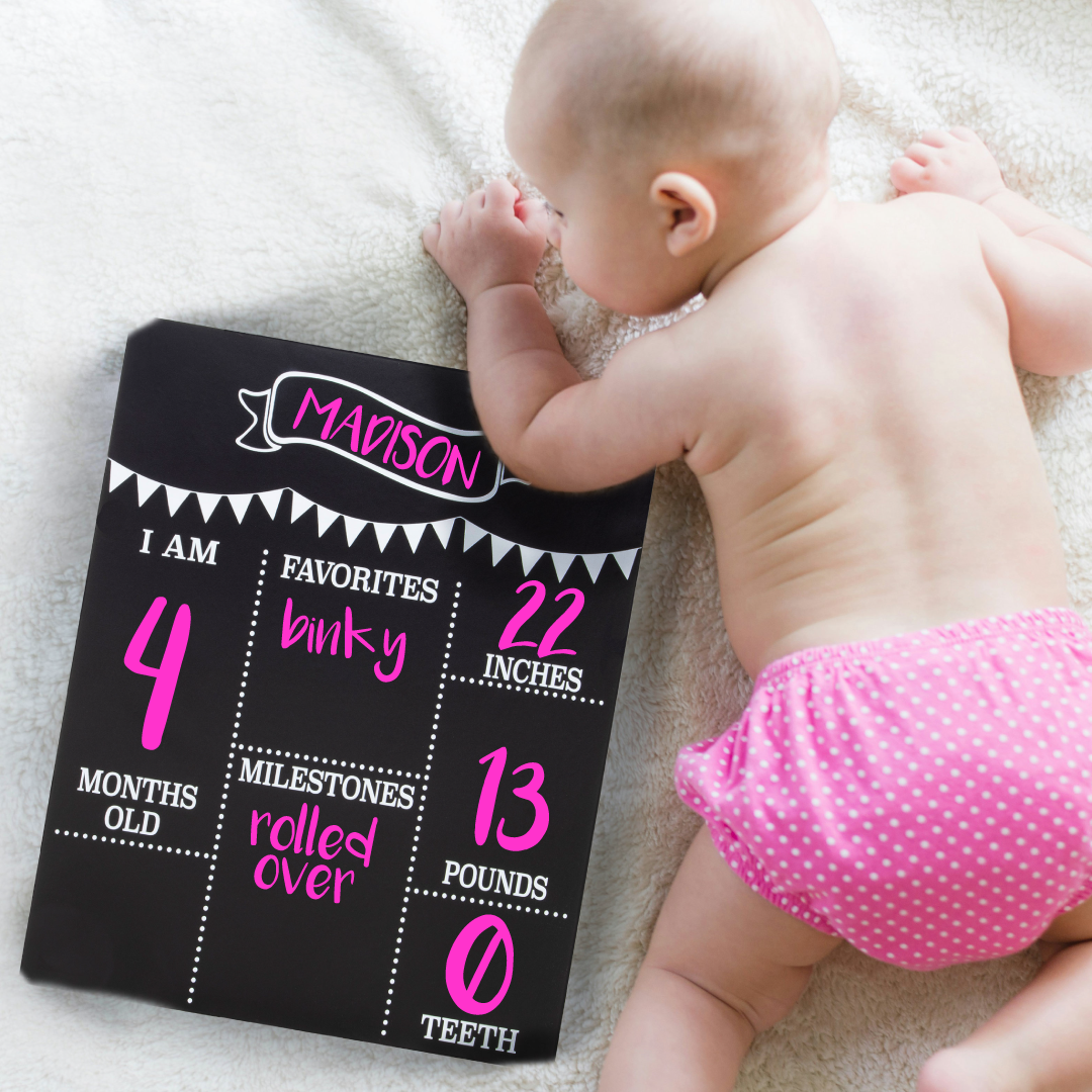 JennyGems Baby Milestone Chalkboard, Monthly Milestones for Baby Photo Prop Board, 11.5x14.5 Inch Wood Reusable Baby Milestone Board Chalkboard Sign, Baby's First Year