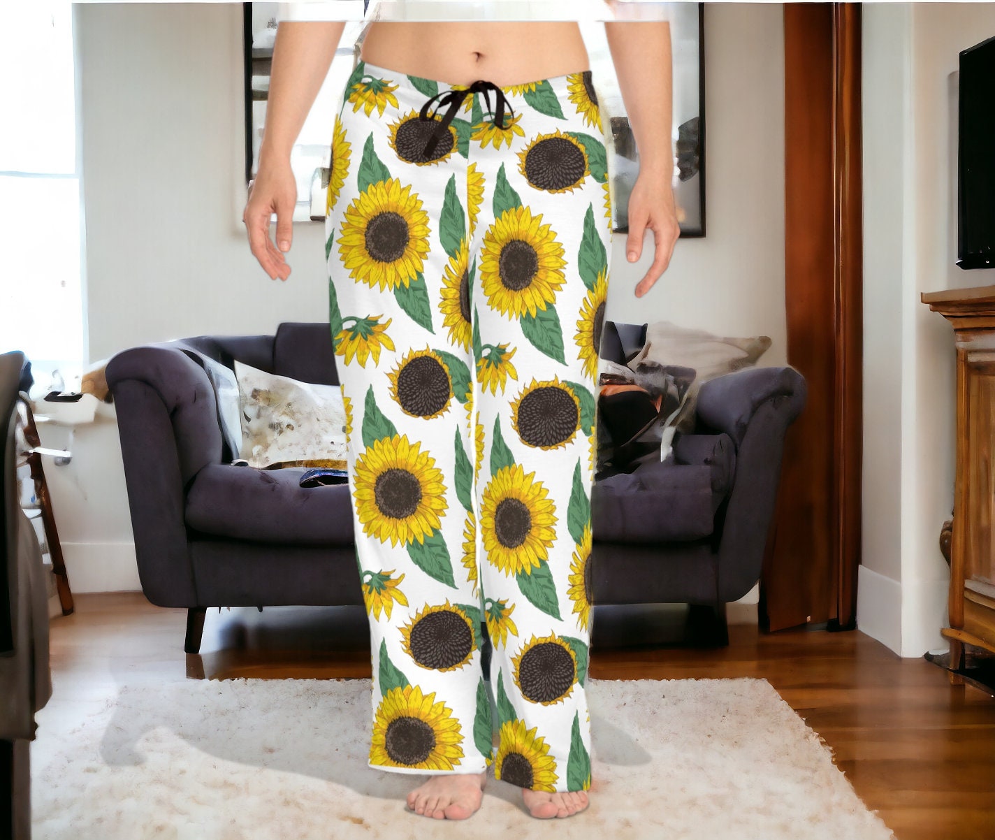 Sunflower Pajama Pants – Cozy Women's Loungewear, Perfect Christmas Gift for Sunflower Lovers, Comfortable Pajama Bottoms, Holiday Gift Idea